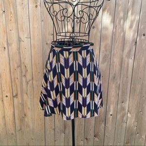 Francesca's Mini Skirt Triangle Pattern Blue Size Small